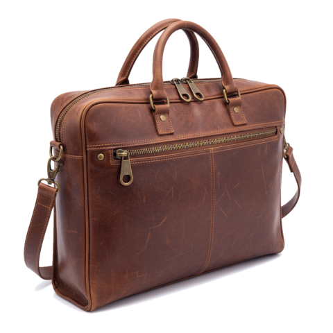 briefcase with vintage zipper, leather bag