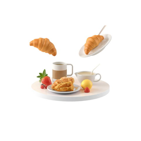 floating breakfast set isolated white transparent background 2