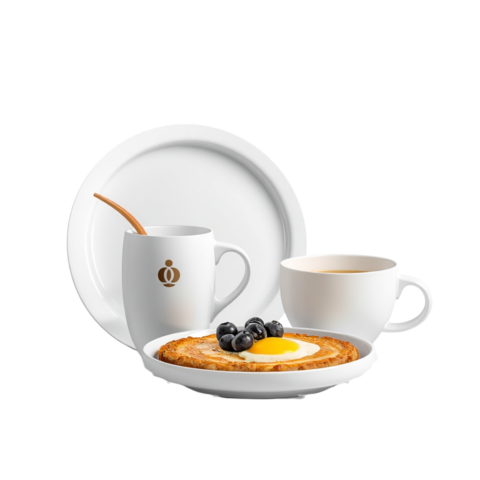 floating breakfast set isolated white transparent background3