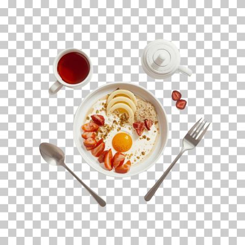 floating breakfast set isolated white transparent background 1