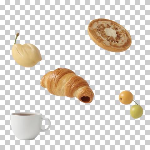 floating breakfast set isolated white transparent background 3